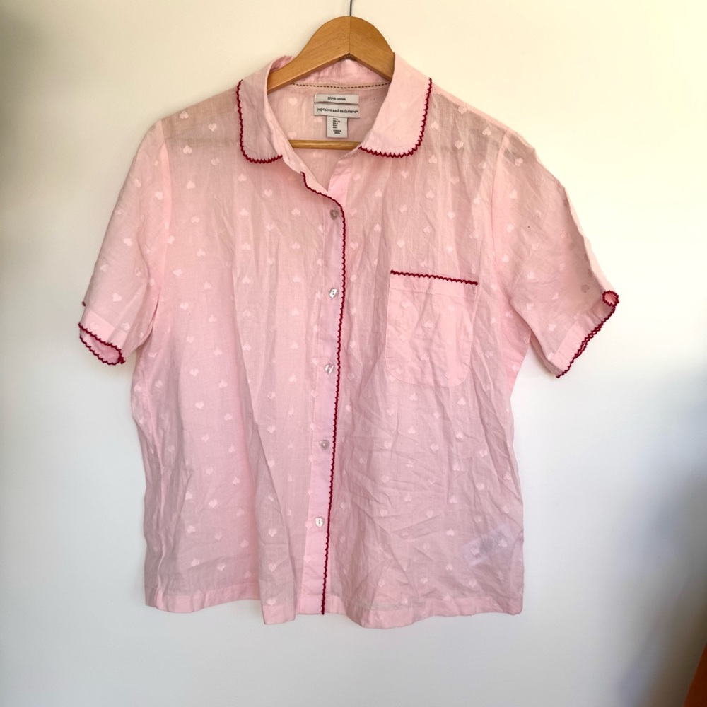 Cupcakes & Cashmere Heart Print Button Up and Shorts PJ Set
